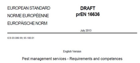 Borrador de la futura Norma Europea de Control de Plagas.